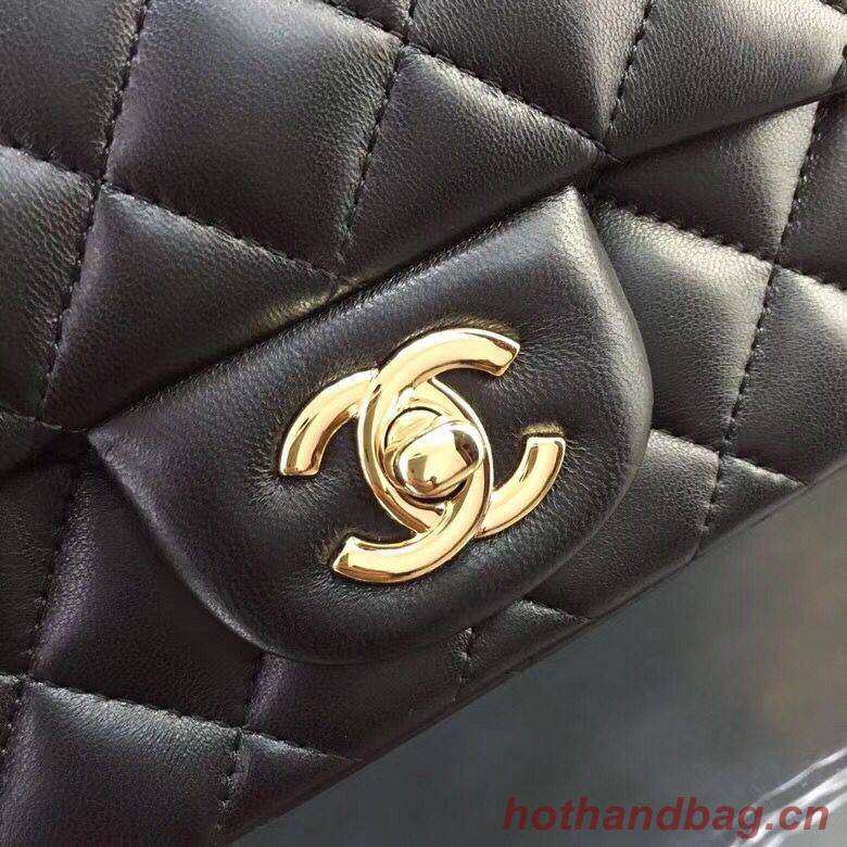 Chanel Classic MINI Flap Bag Original Sheepskin Leather A1115 Black Gold Chain