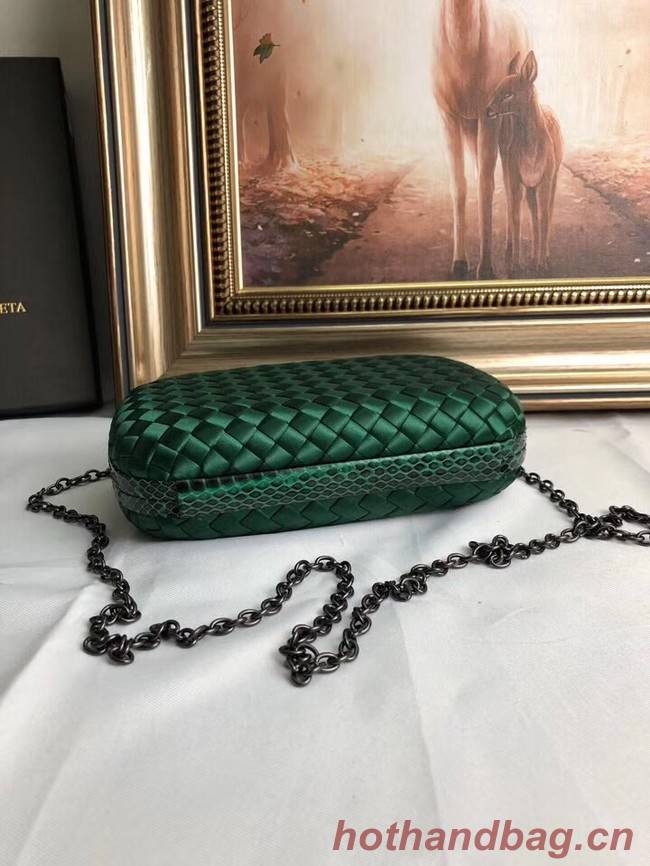 BOTTEGA VENETA Knot snakeskin-trimmed satin clutch 62548 green