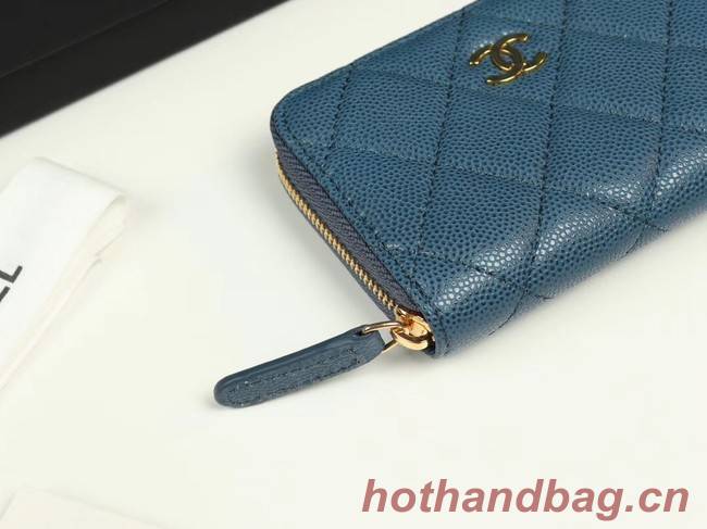 Chanel classic card holder Grained Calfskin & Gold-Tone Metal A69271 Blue