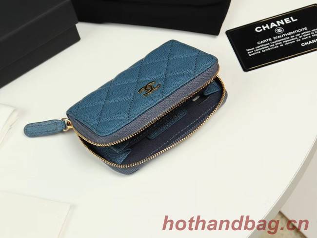 Chanel classic card holder Grained Calfskin & Gold-Tone Metal A69271 Blue