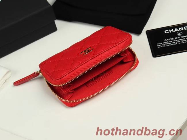 Chanel classic card holder Grained Calfskin & Gold-Tone Metal A69271 red