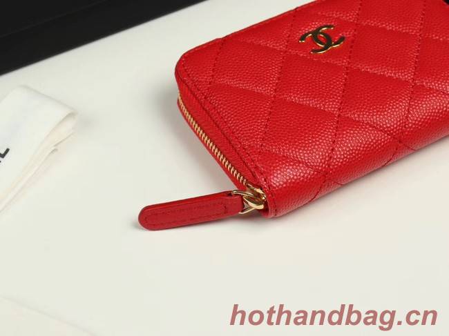 Chanel classic card holder Grained Calfskin & Gold-Tone Metal A69271 red