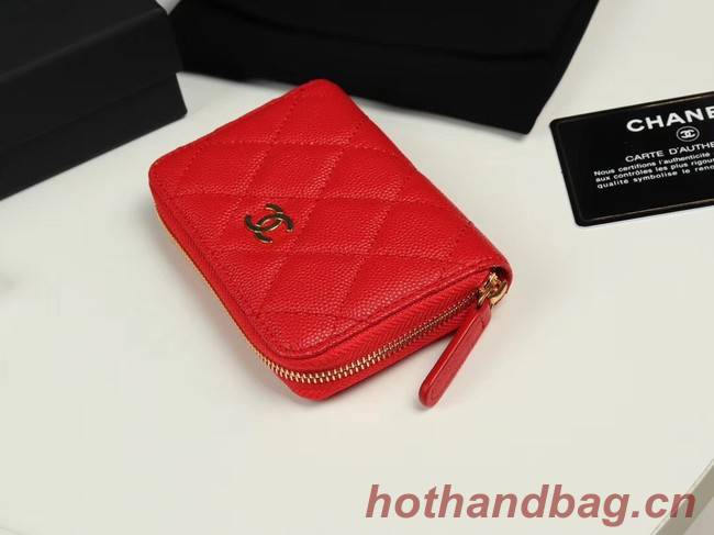 Chanel classic card holder Grained Calfskin & Gold-Tone Metal A69271 red