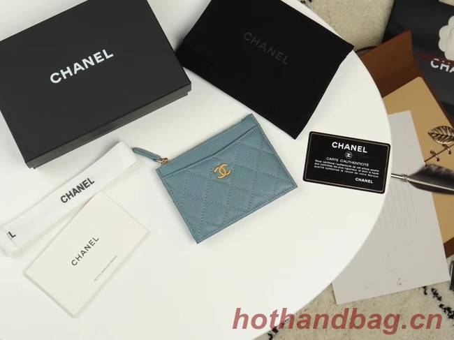 Chanel classic card holder Grained Calfskin & Gold-Tone Metal A84105 sky blue