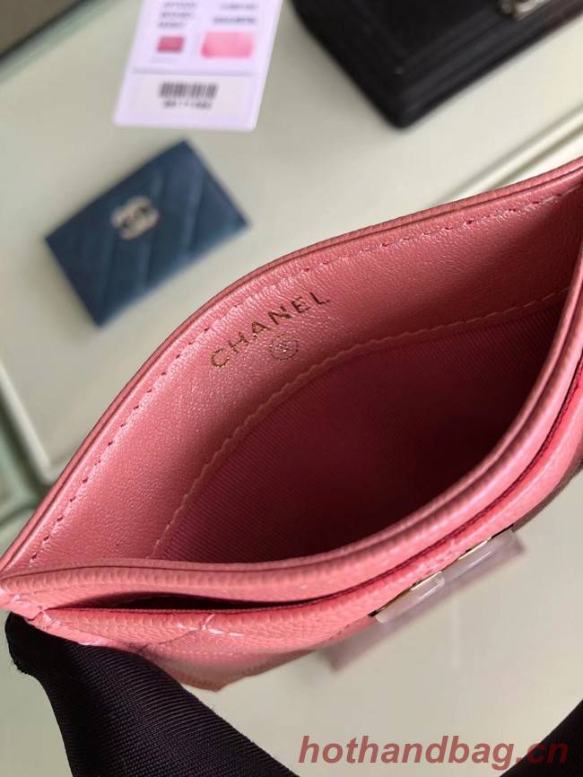 Chanel classic card holder Grained Calfskin & Gold-Tone Metal B31510 Pink