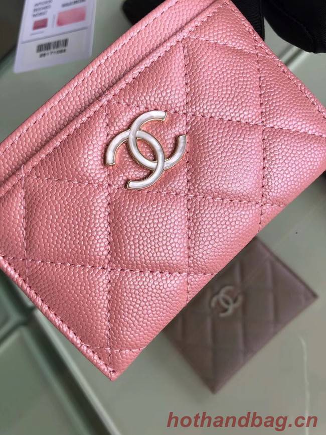 Chanel classic card holder Grained Calfskin & Gold-Tone Metal B31510 Pink