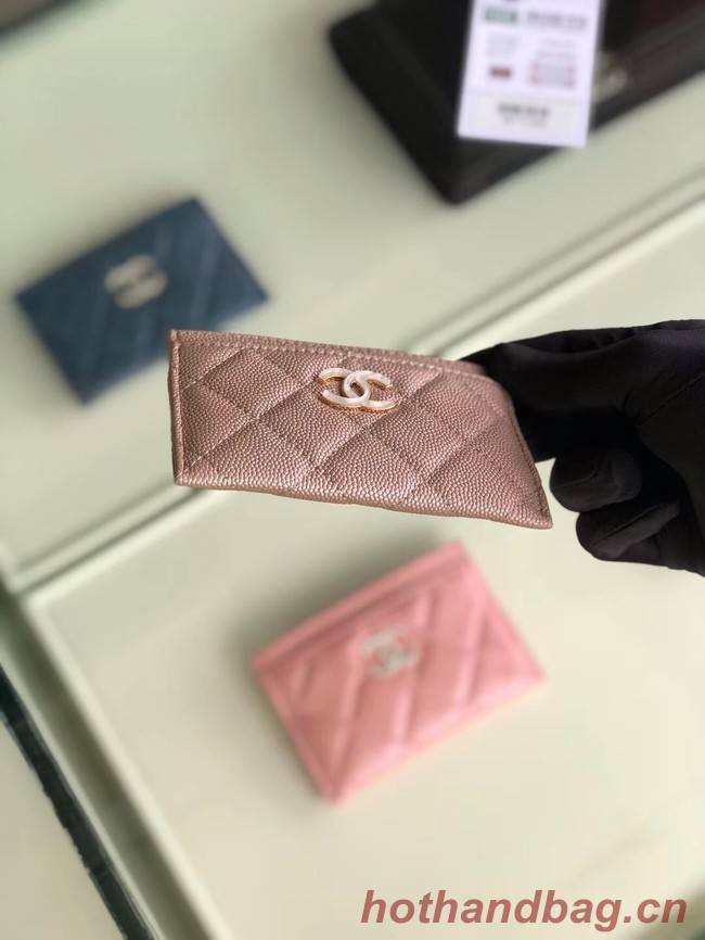 Chanel classic card holder Grained Calfskin & Gold-Tone Metal B31510 light Pink