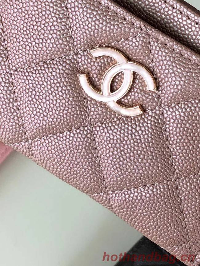 Chanel classic card holder Grained Calfskin & Gold-Tone Metal B31510 light Pink