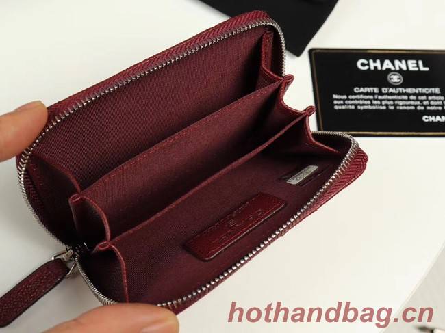 Chanel classic card holder Grained Calfskin & silver-Tone Metal A69271 Burgundy