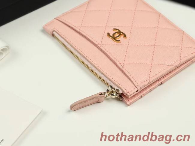 Chanel classic card holder Grained Calfskin & Gold-Tone Metal A84105 pink