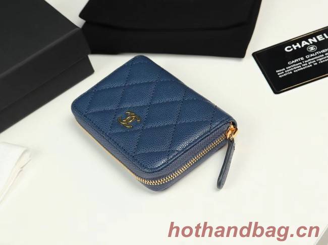 Chanel classic card holder Grained Calfskin & Gold-Tone Metal A69271 dark Blue