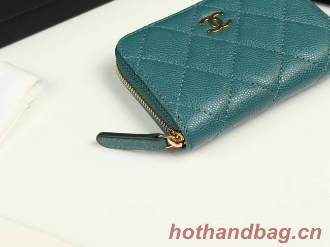 Chanel classic card holder Grained Calfskin & Gold-Tone Metal A69271 green