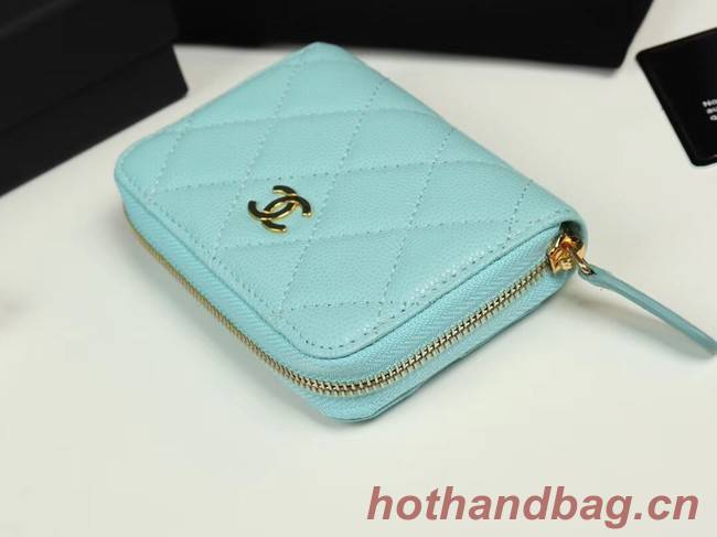 Chanel classic card holder Grained Calfskin & Gold-Tone Metal A69271 sky Blue