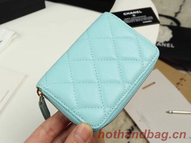 Chanel classic card holder Grained Calfskin & Gold-Tone Metal A69271 sky Blue