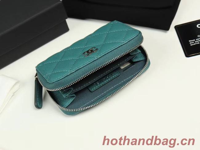 Chanel classic card holder Grained Calfskin & silver-Tone Metal A69271 green