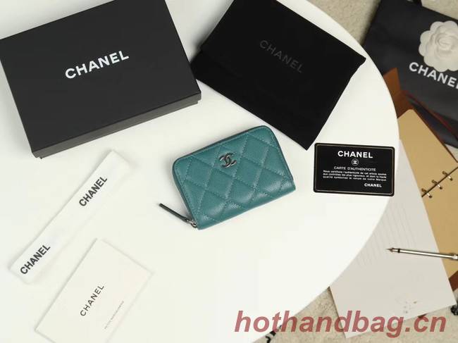 Chanel classic card holder Grained Calfskin & silver-Tone Metal A69271 green