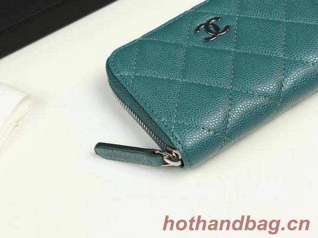 Chanel classic card holder Grained Calfskin & silver-Tone Metal A69271 green