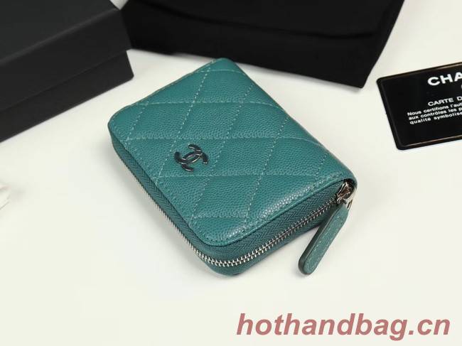 Chanel classic card holder Grained Calfskin & silver-Tone Metal A69271 green