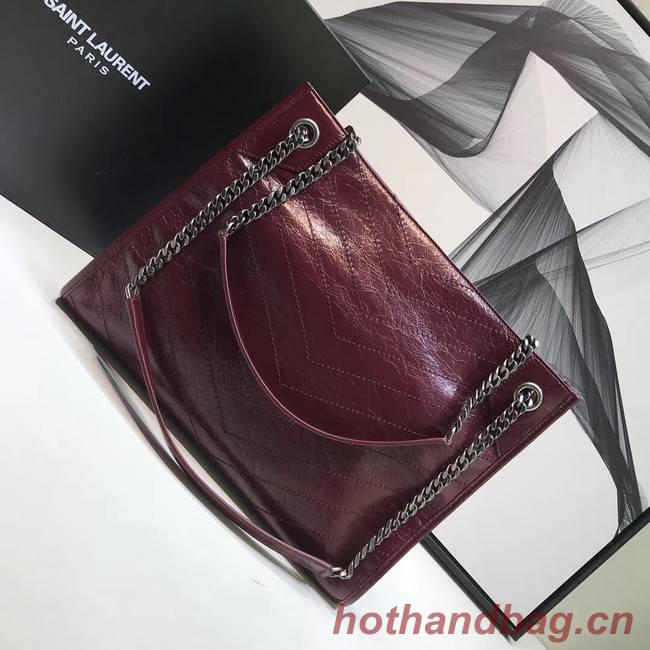 SAINT LAURENT NIKI MEDIUM SHOPPING BAG IN CRINKLED VINTAGE LEATHER 5814 Burgundy