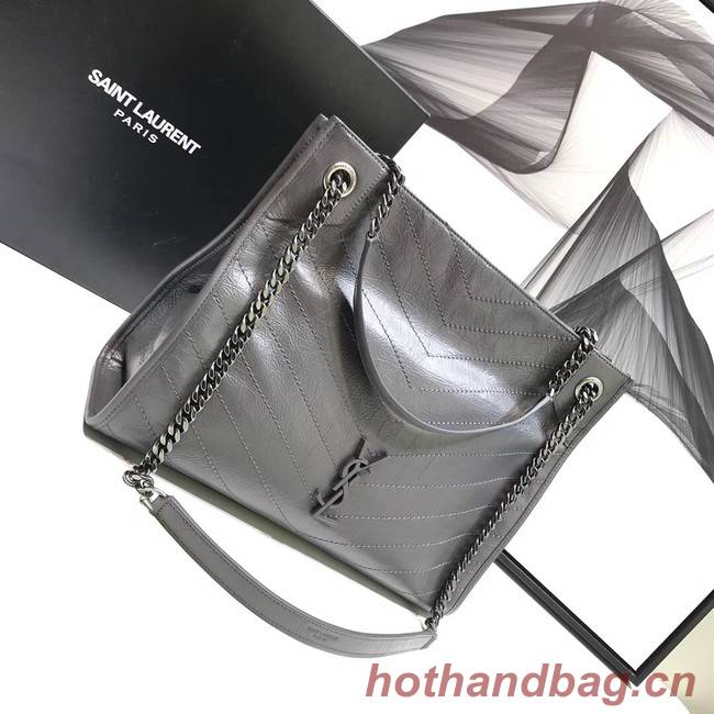 SAINT LAURENT NIKI MEDIUM SHOPPING BAG IN CRINKLED VINTAGE LEATHER 5814 grey