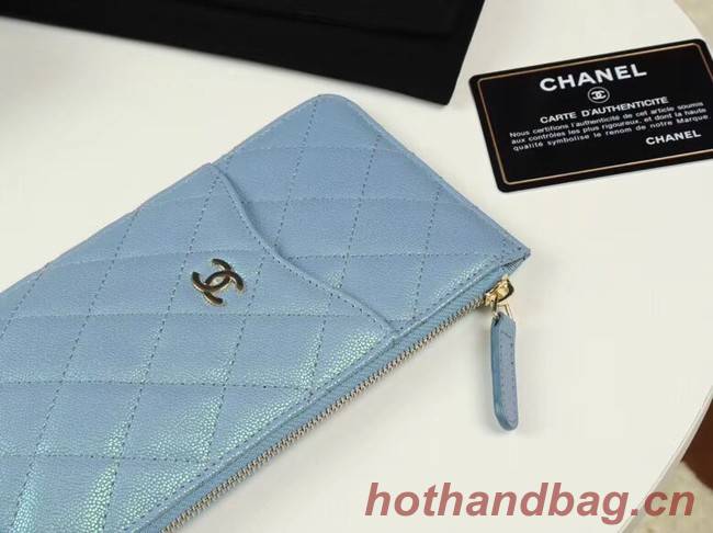 Chanel Calfskin Leather Card packet & Gold-Tone Metal A81598 light blue