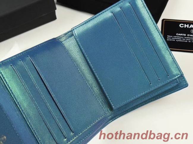 Chanel Calfskin Leather wallet & Gold-Tone Metal A82288 blue