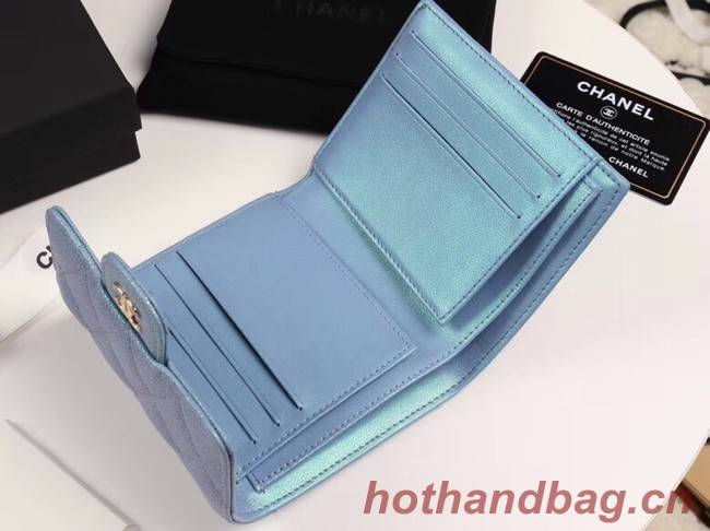 Chanel Calfskin Leather wallet & Gold-Tone Metal A82288 light blue