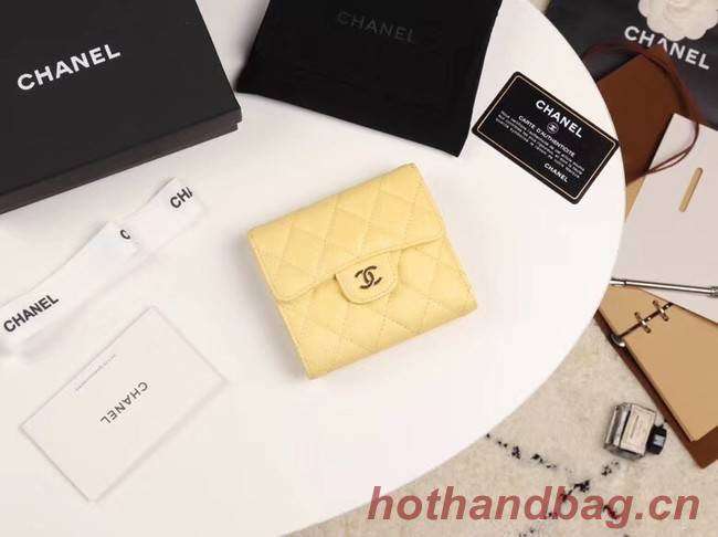 Chanel Calfskin Leather wallet & Gold-Tone Metal A82288 yellow