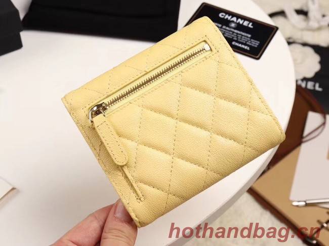 Chanel Calfskin Leather wallet & Gold-Tone Metal A82288 yellow