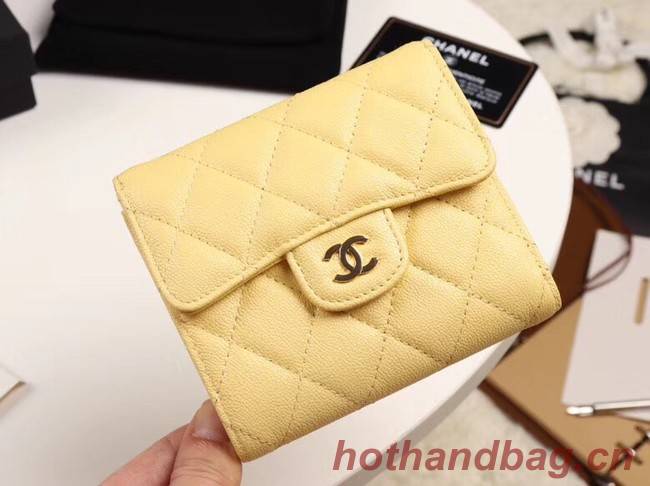 Chanel Calfskin Leather wallet & Gold-Tone Metal A82288 yellow