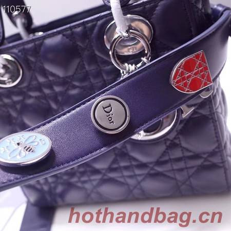 Dior lucky badges Original sheepskin Tote Bag A88035 dark blue