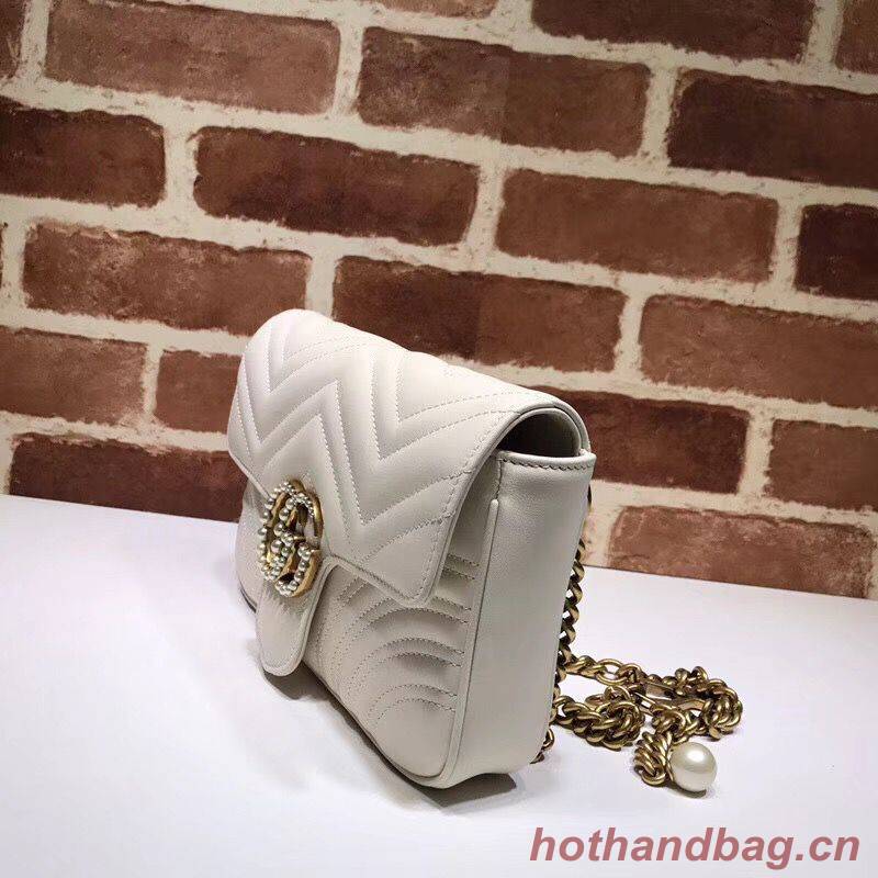 Gucci Pearl GG Marmont Small Matelasse Original Leather Shoulder Bag 443497 White