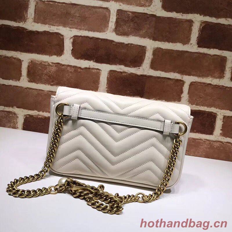 Gucci Pearl GG Marmont Small Matelasse Original Leather Shoulder Bag 443497 White