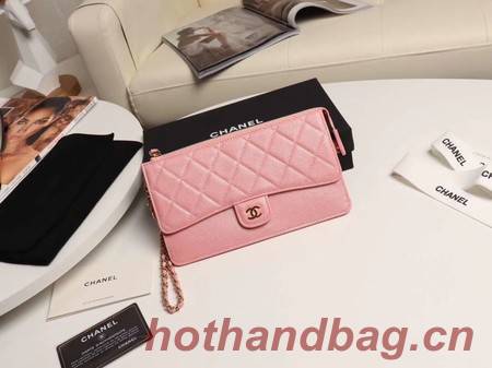 Chanel classic pouch with handle Lambskin & Gold-Tone Metal AP0364 pink