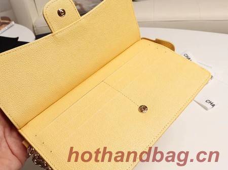 Chanel classic pouch with handle Lambskin & Gold-Tone Metal AP0364 yellow