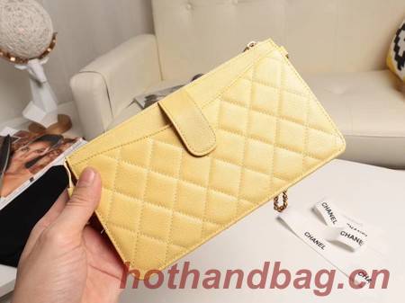 Chanel classic pouch with handle Lambskin & Gold-Tone Metal AP0364 yellow