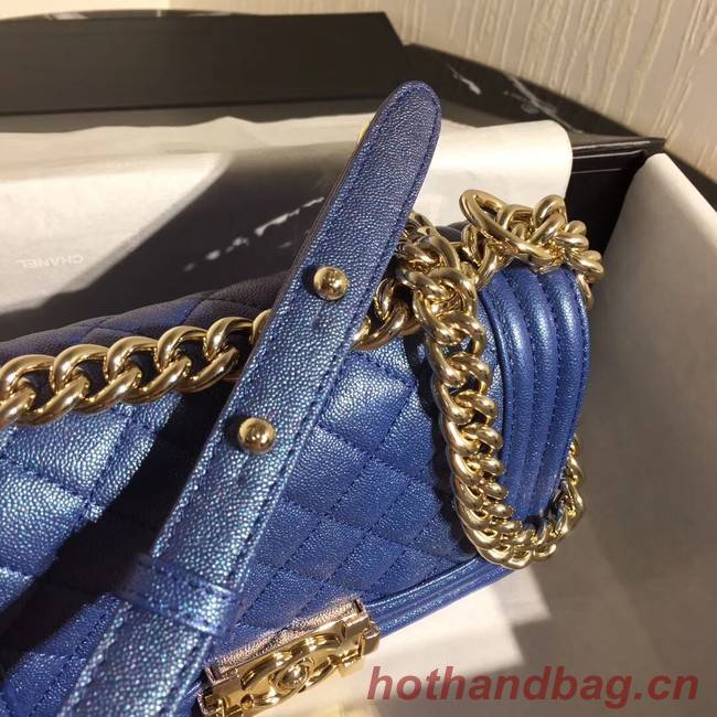 Boy Chanel Flap Shoulder Bag Original Leather Blue A67085 Gold