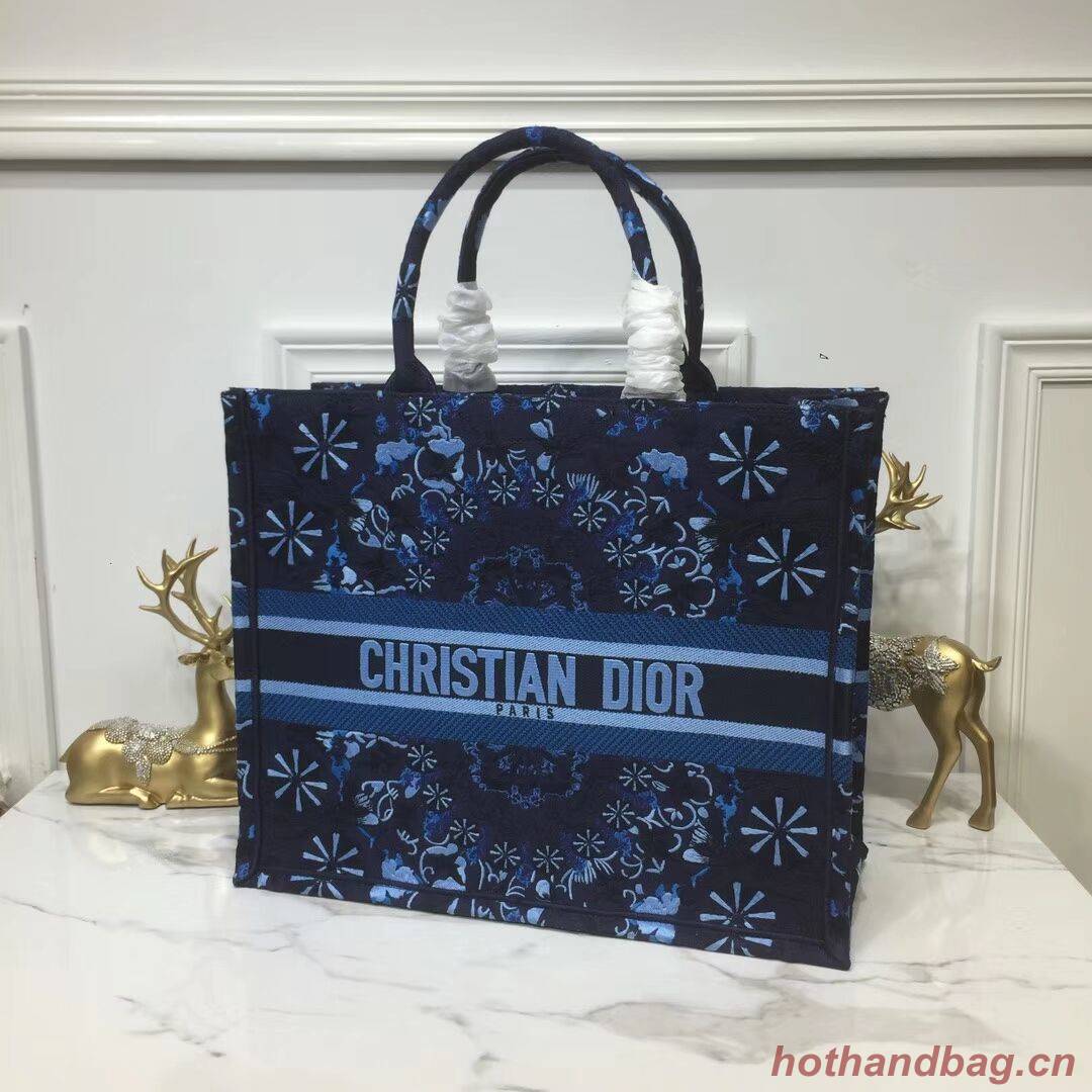 DIOR BOOK TOTE BAG IN EMBROIDERED CANVAS C1286 Navy