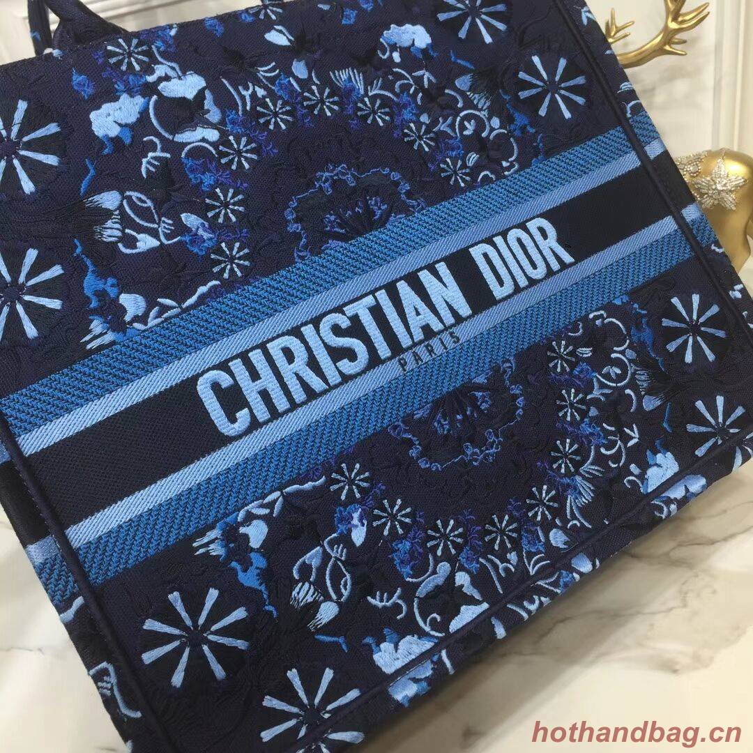 DIOR BOOK TOTE BAG IN EMBROIDERED CANVAS C1286 Navy