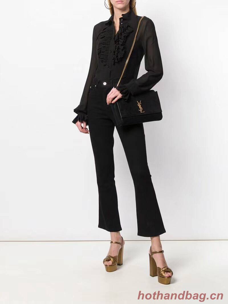 Yves Saint Laurent Double Skin Use Original Leather Shoulder Bag Y553804 Black