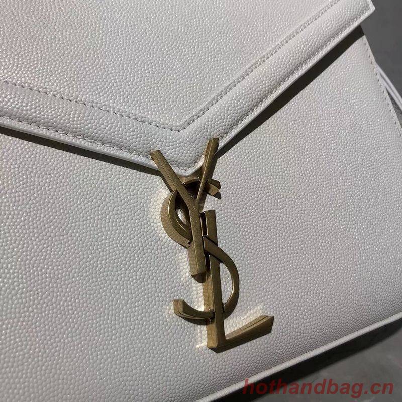 Yves Saint Laurent CASSANDRA TOP HANDLE MEDIUM BAG IN GRAIN DE POUDRE EMBOSSED LEATHER Y578000 White