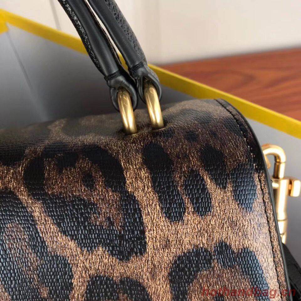 Dolce & Gabbana Leopard Leather Top Handle Bag DG8588 Brown