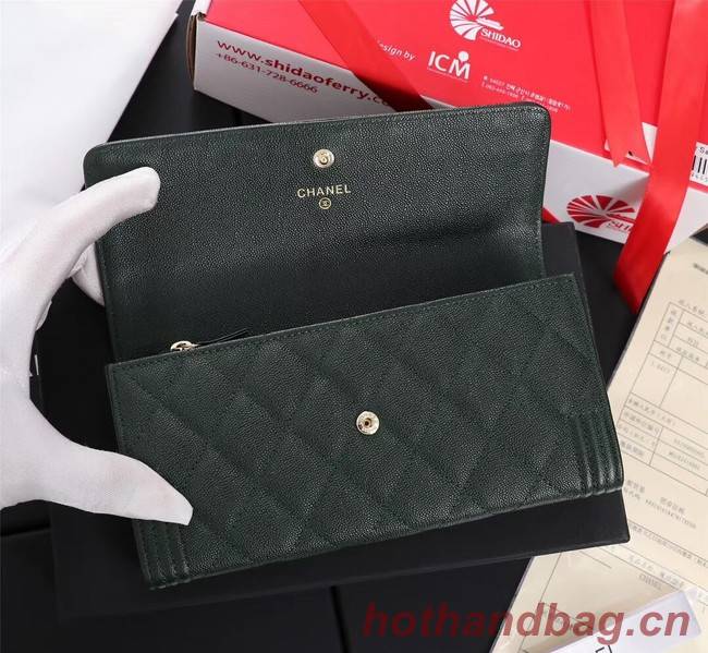 Chanel Calfskin Leather & Gold-Tone Metal A80286 Blackish green