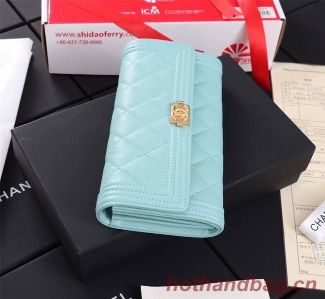 Chanel Calfskin Leather & Gold-Tone Metal A80286 sky blue