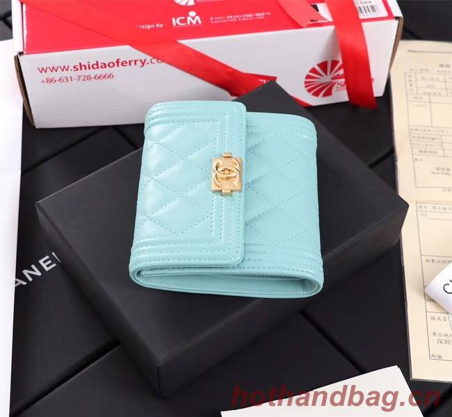 Chanel Calfskin Leather & Gold-Tone Metal A80734 sky blue