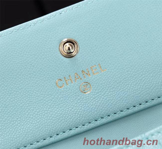 Chanel Calfskin Leather & Gold-Tone Metal A80734 sky blue