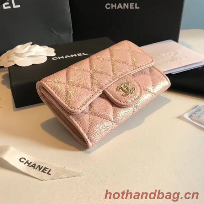 Chanel card holder Calfskin & Gold-Tone Metal A80799 pink