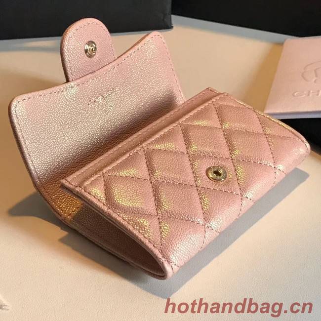 Chanel card holder Calfskin & Gold-Tone Metal A80799 pink