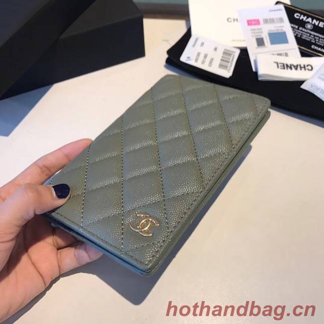 Chanel Calfskin Leather & Gold-Tone Metal Wallet A80385 Green