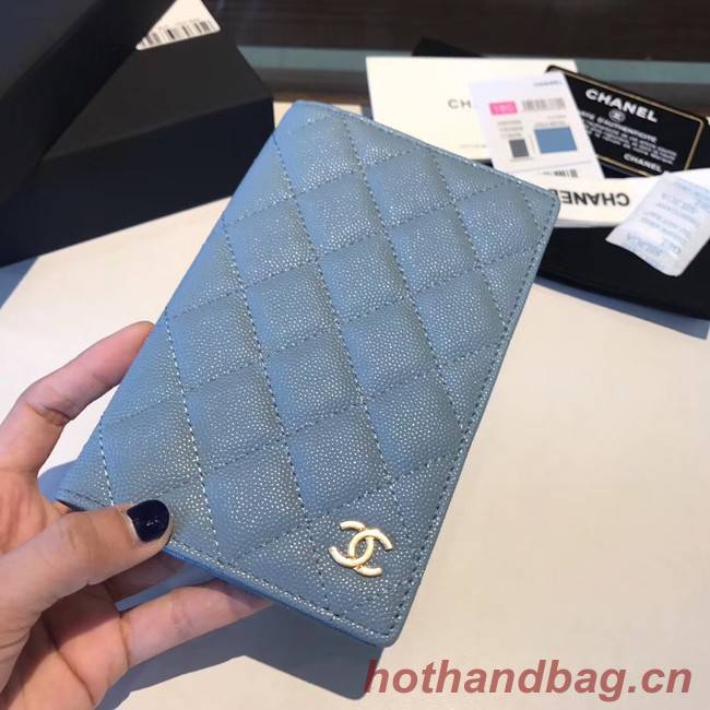 Chanel Calfskin Leather & Gold-Tone Metal Wallet A80385 Light Blue